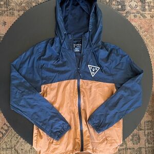 K-Way Men's Navy and Tan Hooded Windbreaker
